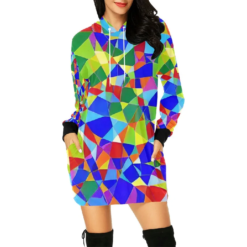 Women's All Over Print Hoodie Mini Dress (H27) Trendy Mini Dress with Belt