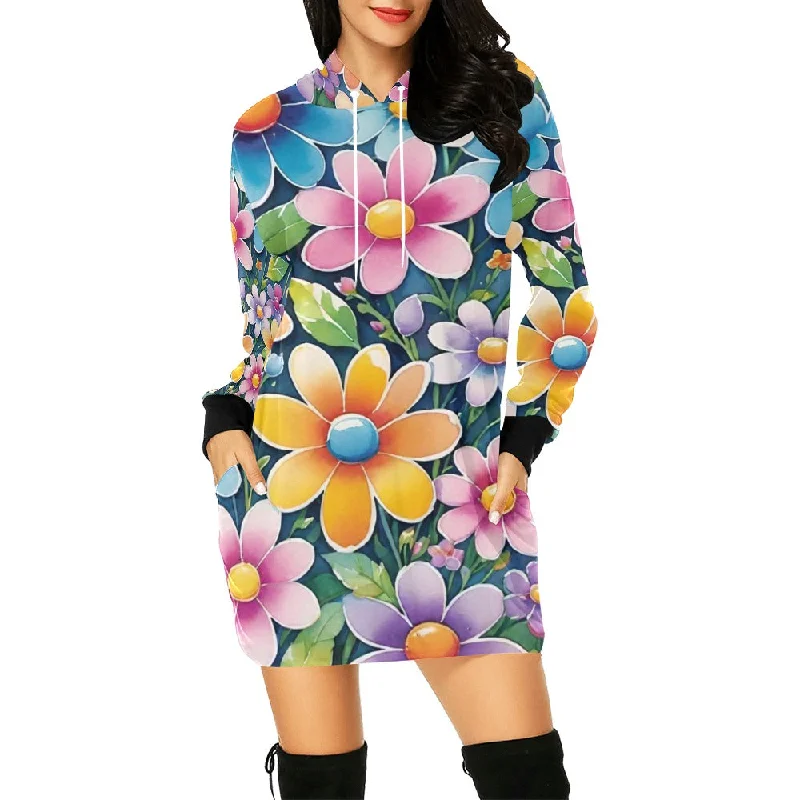 Women's All Over Print Hoodie Mini Dress (H27) Chic Pleated Mini Dress