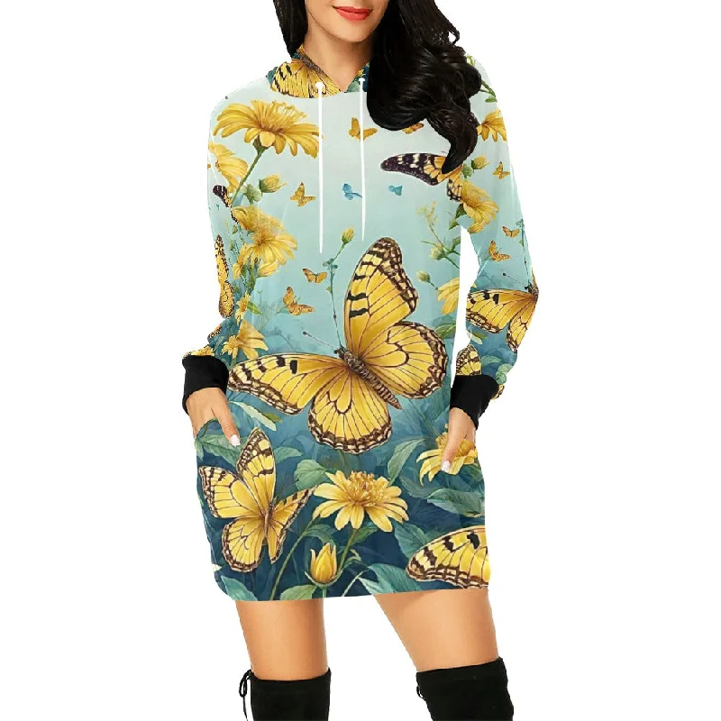 Women's All Over Print Hoodie Mini Dress (H27) Casual V-Neck Mini Dress