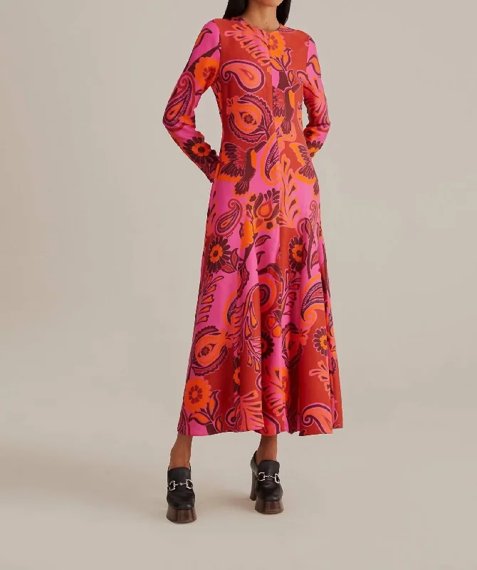 Women's Maxi Dress In Bold Floral Pink Fashionable High-Low Maxi Dress