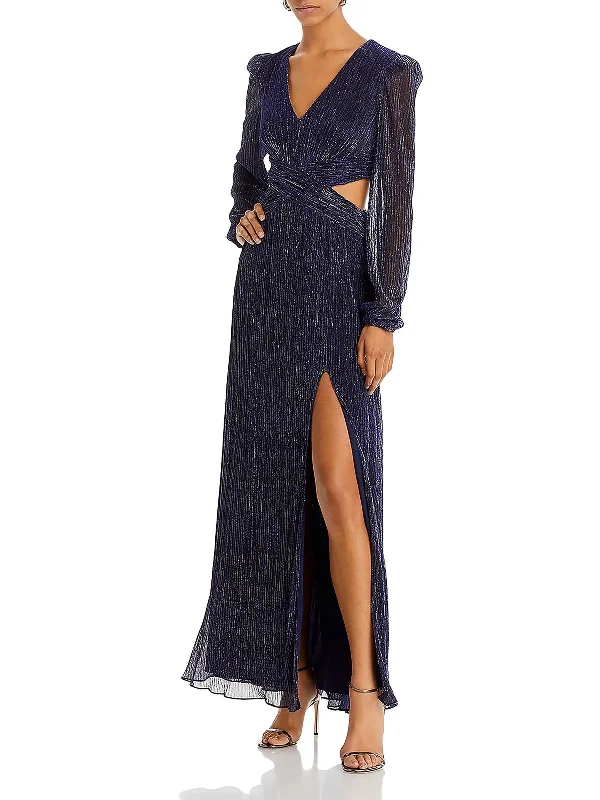 Womens Metallic Cutout Maxi Dress Elegant Maxi Dress with Ruffles