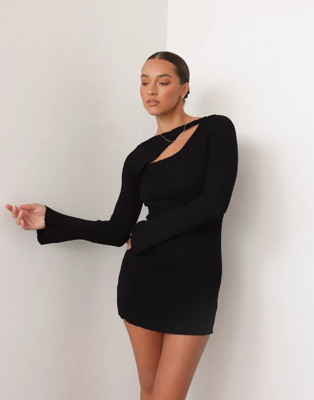 Yasmin Mini Dress (Black) Stylish Sweetheart Neck Mini Dress