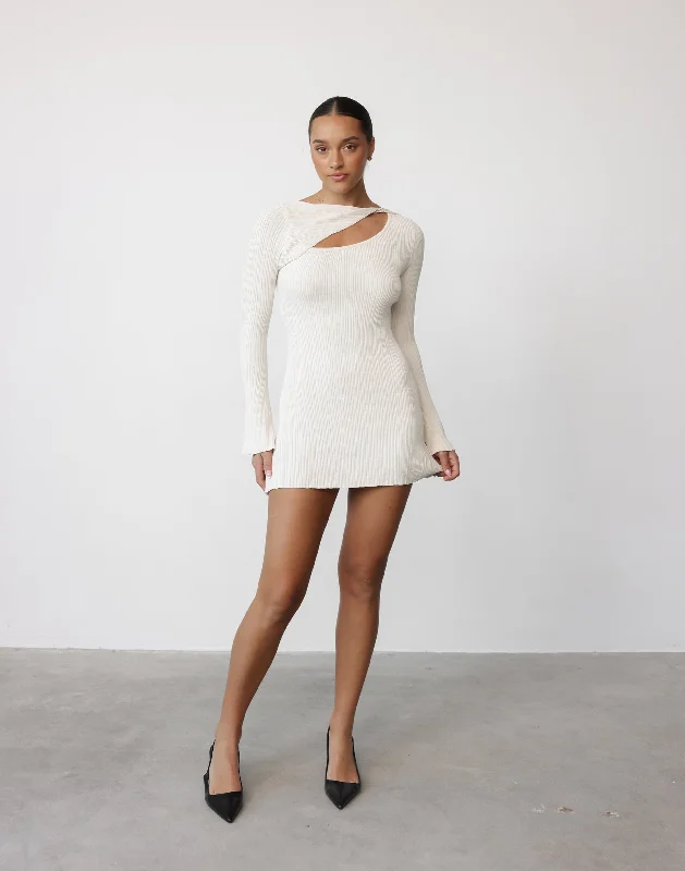 Yasmin Mini Dress (Oat) Cozy Cotton Mini Dress