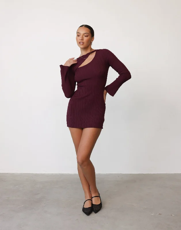 Yasmin Mini Dress (Plum) Cozy Sweater Mini Dress