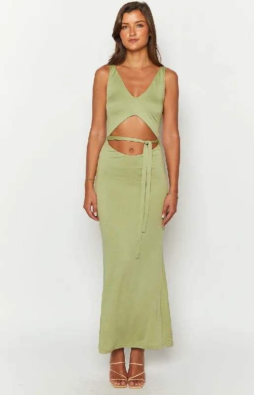 Zuri Khaki Maxi Dress Elegant Lace Maxi Dress
