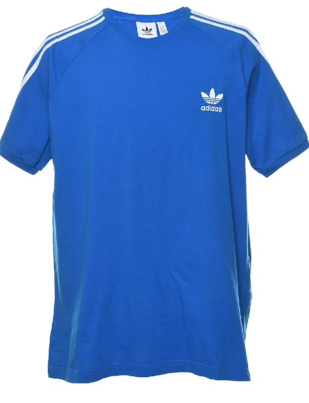 Adidas Blue & White Contrast Plain T-shirt - XL Fleece Fabric Down Fabric Feather Fabric Adidas Blue & White Contrast Plain T-shirt - XL Fleece Fabric Down Fabric Feather Fabric