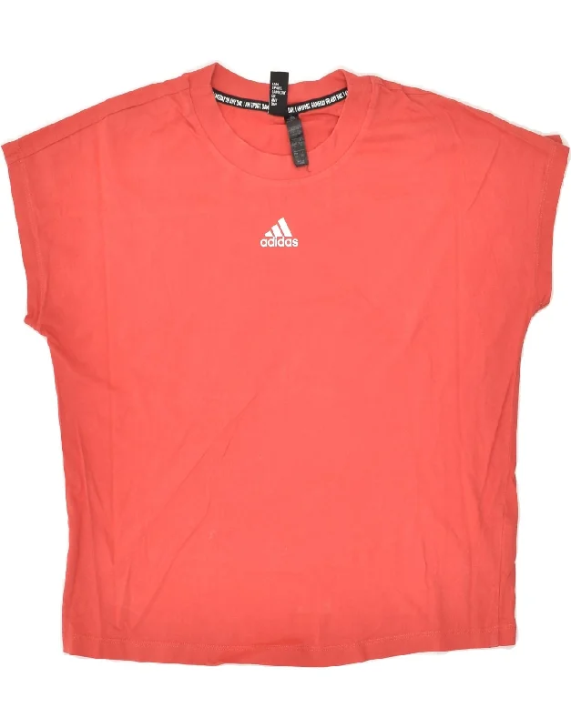 ADIDAS Womens T-Shirt Top UK 8/10 Small Red Striped Cotton Sequined Glittery Shiny