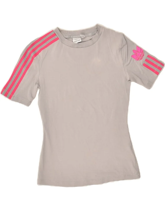 ADIDAS Womens T-Shirt Top UK 8 Small Grey Cotton Iron Safe Non-Iron Wrinkle Free