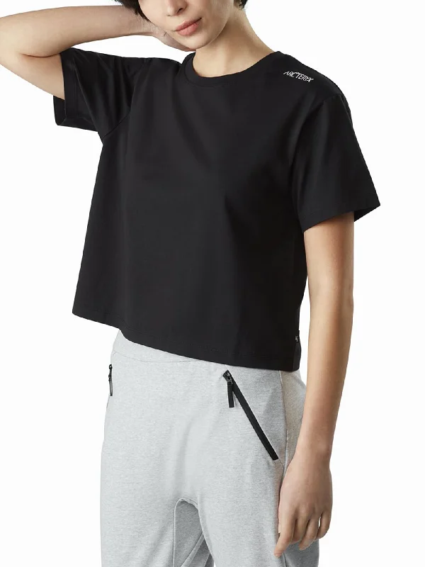 Off Center Crop T-Shirt Spandex Blend Rayon Blend Denim Blend