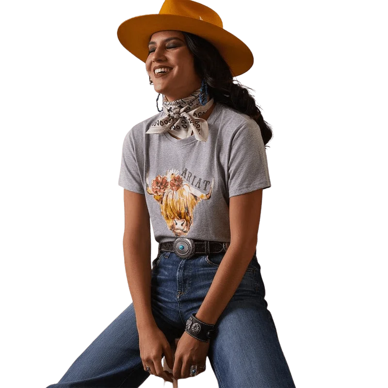 Ariat Women's Heather Grey Highlander Rose Short Sleeve T-Shirt 10043417 Front Pockets Side Pockets Patch Pockets Ariat Women's Heather Grey Highlander Rose Short Sleeve T-Shirt 10043417 Front Pockets Side Pockets Patch Pockets