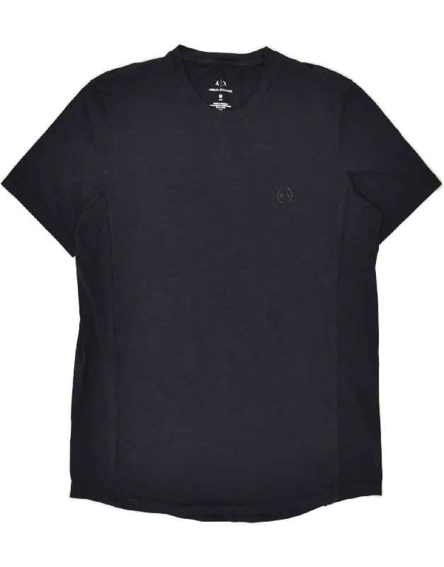 ARMANI EXCHANGE Womens T-Shirt Top UK 14 Medium Navy Blue Silk Blend Satin Velvet