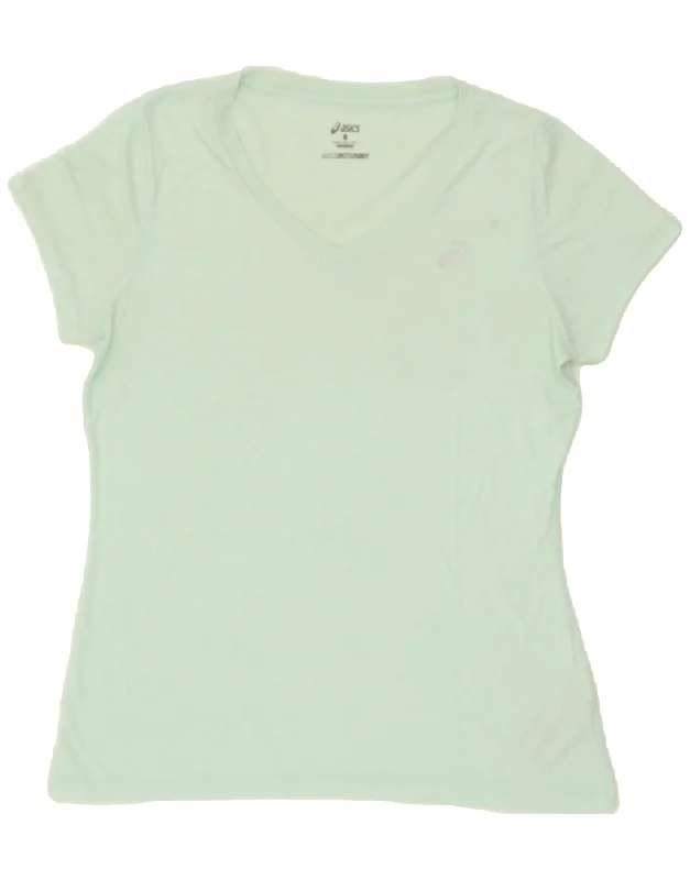 ASICS Womens T-Shirt Top UK 16 Large Green Polyester Graphic Embroidered Appliqued