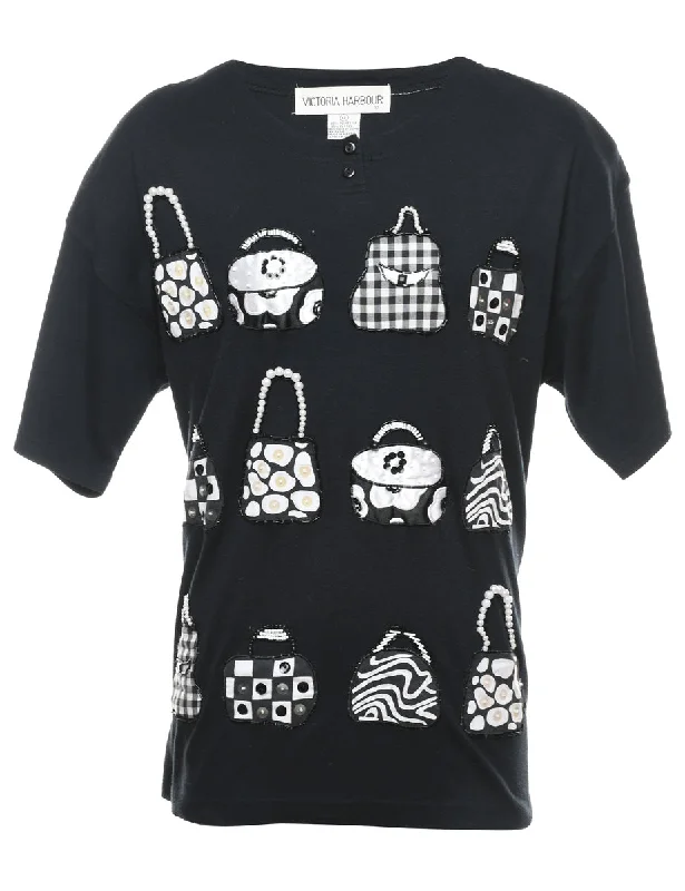 Beaded & Sequins Bag Design T-shirt - XL Handmade Hand-knitted Hand-woven