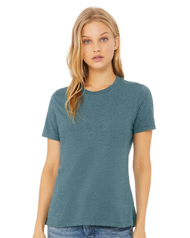 BELLA + CANVAS Women’s Relaxed Fit Heather CVC Tee Welt Pockets Slit Pockets