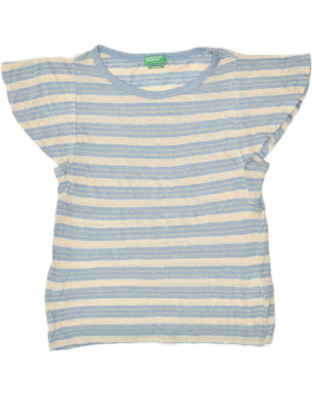 BENETTON Womens T-Shirt Top UK 14 Large Blue Striped Linen Mesh Blend Leather Blend Suede Blend BENETTON Womens T-Shirt Top UK 14 Large Blue Striped Linen Mesh Blend Leather Blend Suede Blend