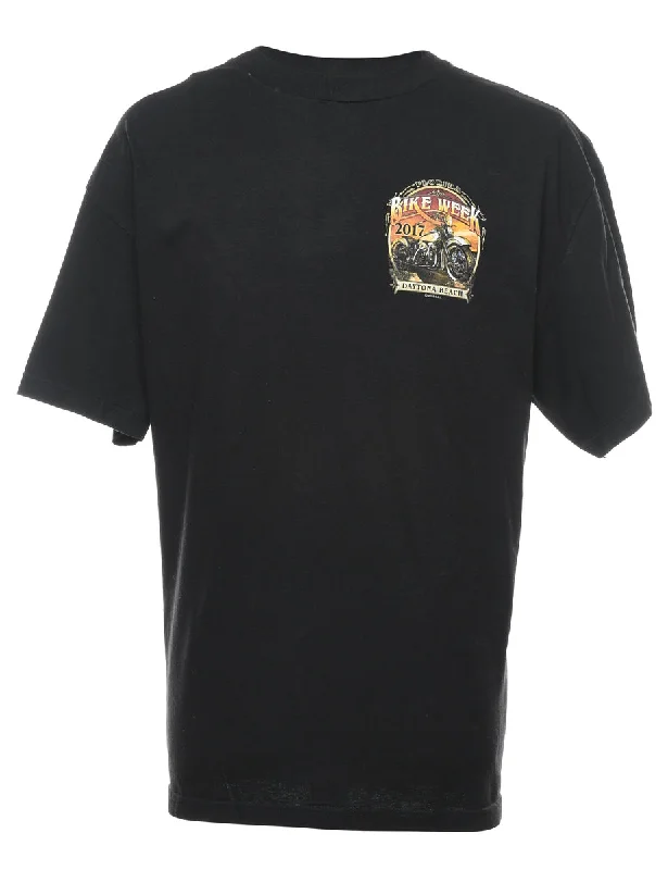 Black Bike Week Printed T-shirt - XL Front Pockets Side Pockets Patch Pockets