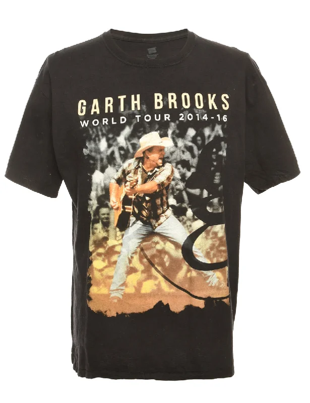 Black Garth Brooks Hanes Band T-shirt - L Graphic Embroidered Appliqued