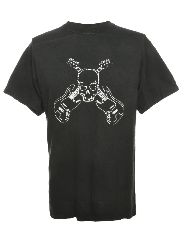 Black Gildan Printed T-shirt - M Boxy Fit Fitted Loose