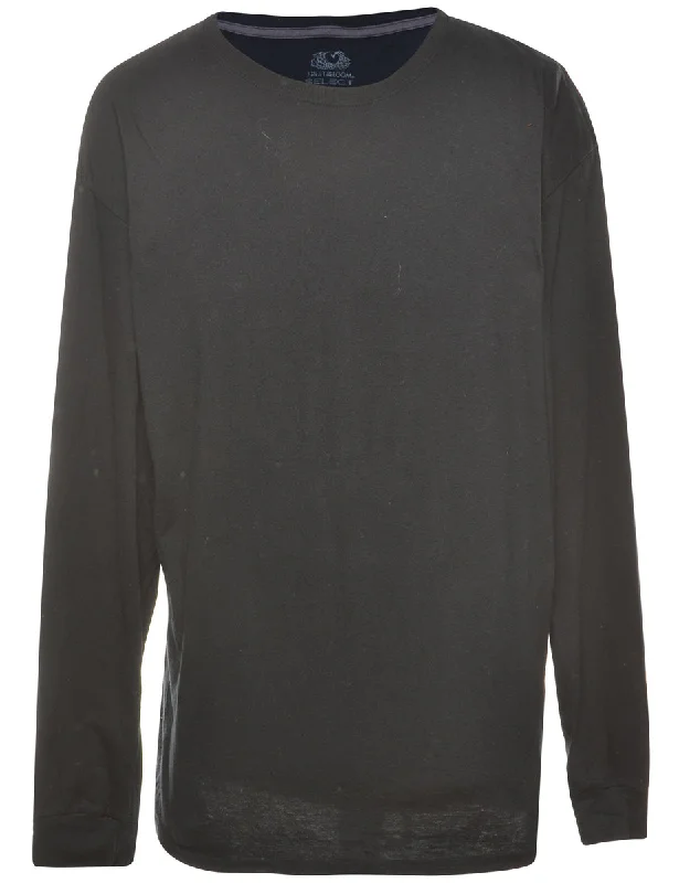 Black Plain T-shirt - L Spandex Blend Rayon Blend Denim Blend