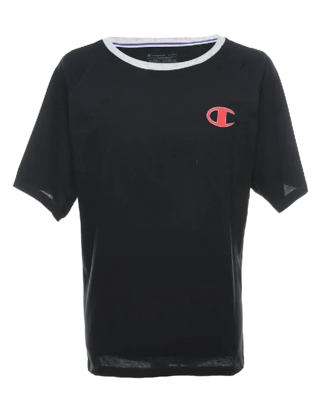 Champion Black & Red Contrast Plain T-shirt - XL Satin Blend Silk Blend Wool Blend
