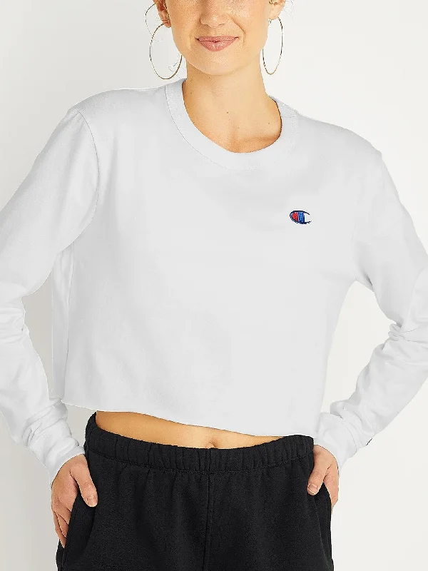 Boyfriend Cropped Long Sleeve T-Shirt Seamless Knitted Crochet