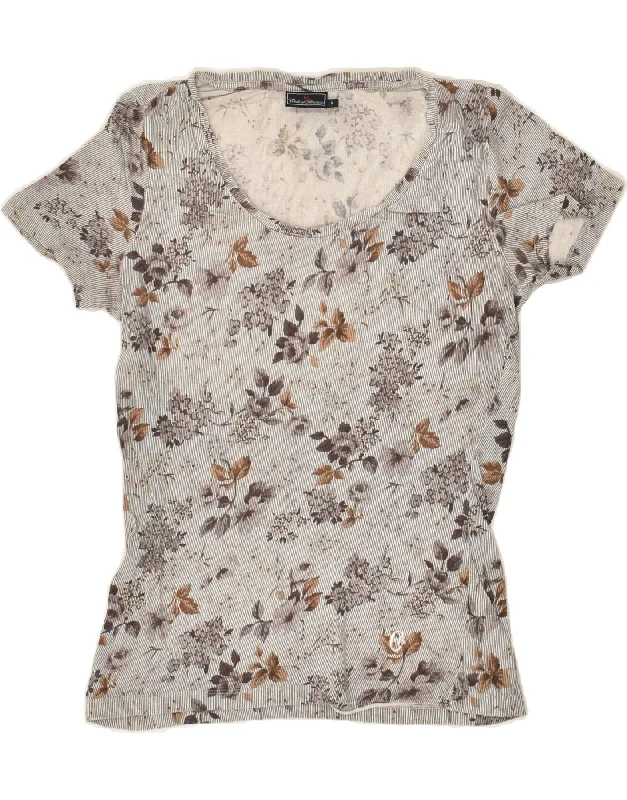 CONTE OF FLORENCE Womens T-Shirt Top UK 10 Small Grey Floral Spandex Blend Rayon Blend Denim Blend CONTE OF FLORENCE Womens T-Shirt Top UK 10 Small Grey Floral Spandex Blend Rayon Blend Denim Blend