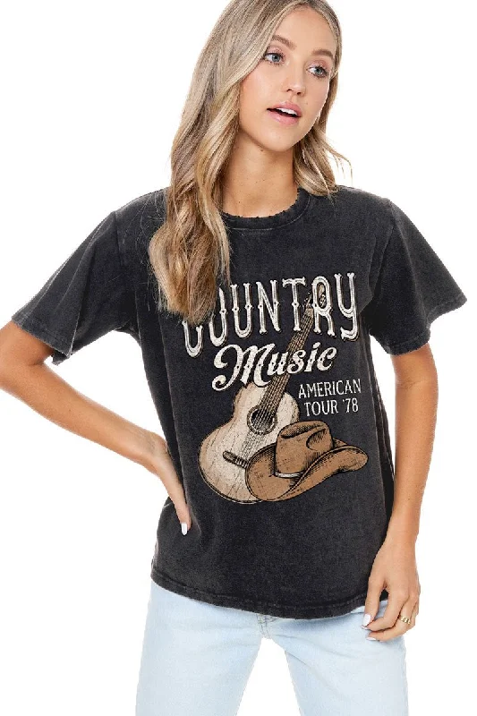 Country Music American Tour 78 Graphic Tee Print Jacquard Patchwork