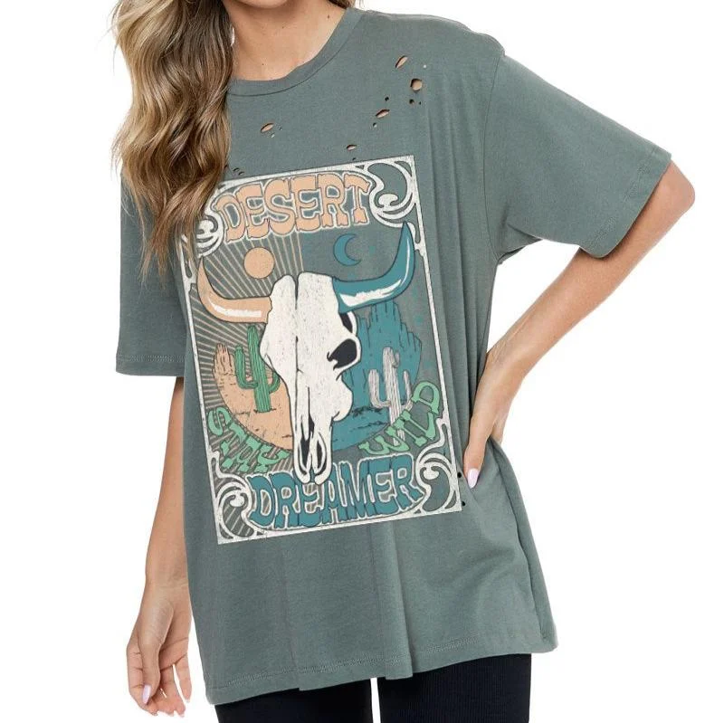 Desert Dreamer Graphic Tee Denim Fabric Leather Fabric Suede Fabric
