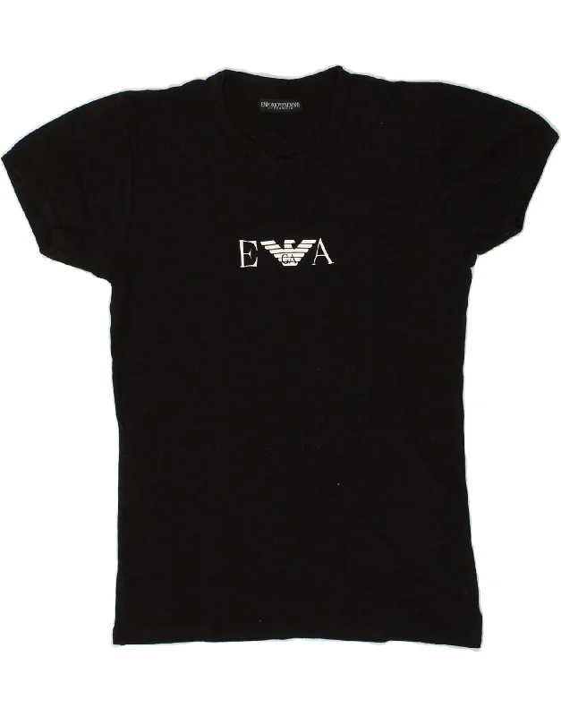 EMPORIO ARMANI Womens T-Shirt Top IT 48 XL Black Cotton Zippered Buttoned Snapped