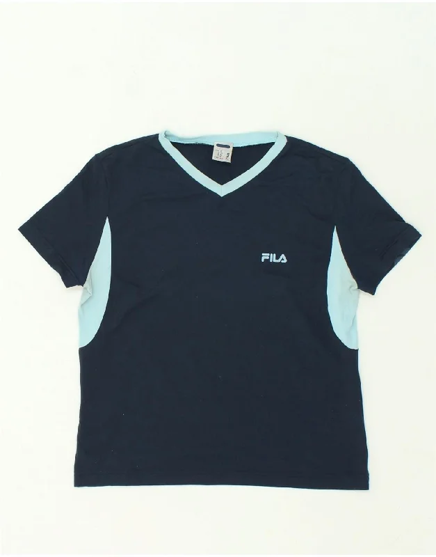 FILA Womens T-Shirt Top IT 44 Medium Navy Blue Colourblock Cotton Faux Fur Fabric Real Fur Fabric Shearling Fabric FILA Womens T-Shirt Top IT 44 Medium Navy Blue Colourblock Cotton Faux Fur Fabric Real Fur Fabric Shearling Fabric