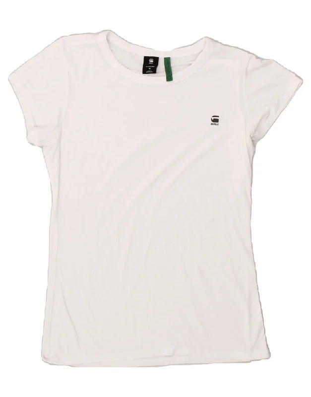 G-STAR Womens T-Shirt Top UK 14 Medium White Cotton Collared Crew Neck Turtle Neck