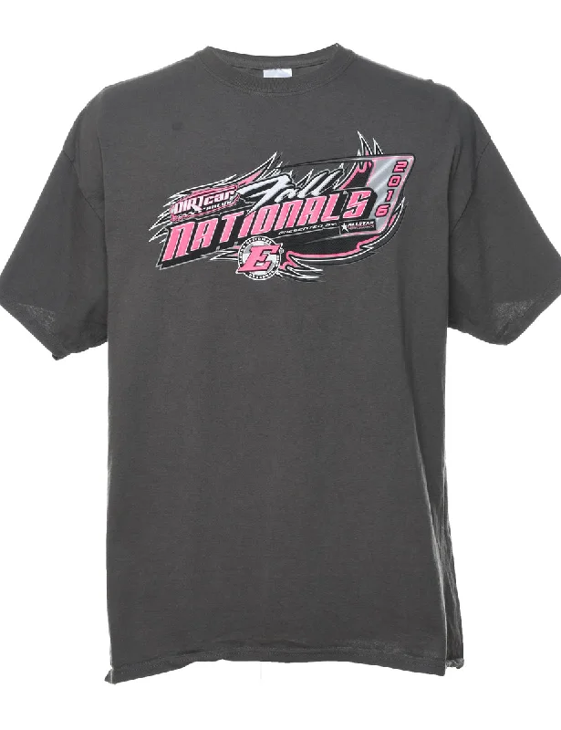 Grey & Pink Car Design Printed Racing T-shirt - XL Print Jacquard Patchwork
