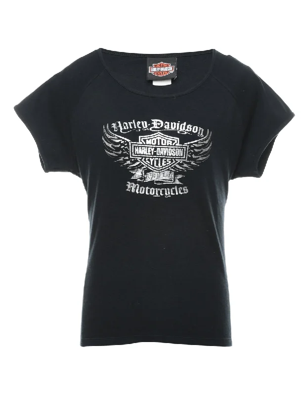 Harley Davidson Black & Silver Printed Y2K T-shirt - XL Houndstooth Herringbone Solid Harley Davidson Black & Silver Printed Y2K T-shirt - XL Houndstooth Herringbone Solid