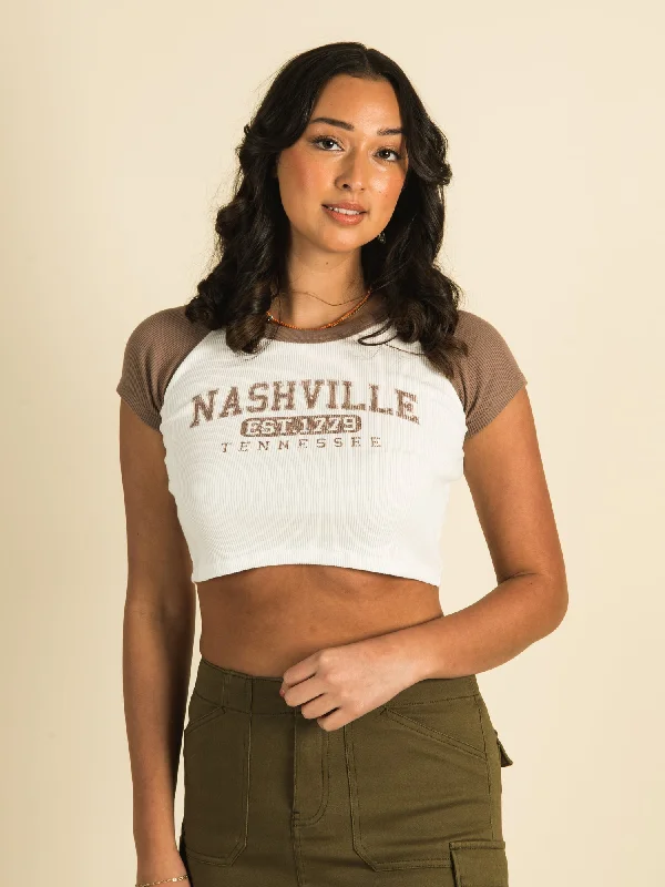 HARLOW COLOURBLOCK SCREEN RAGLAN TEE  - CLEARANCE Solid Print Embellished