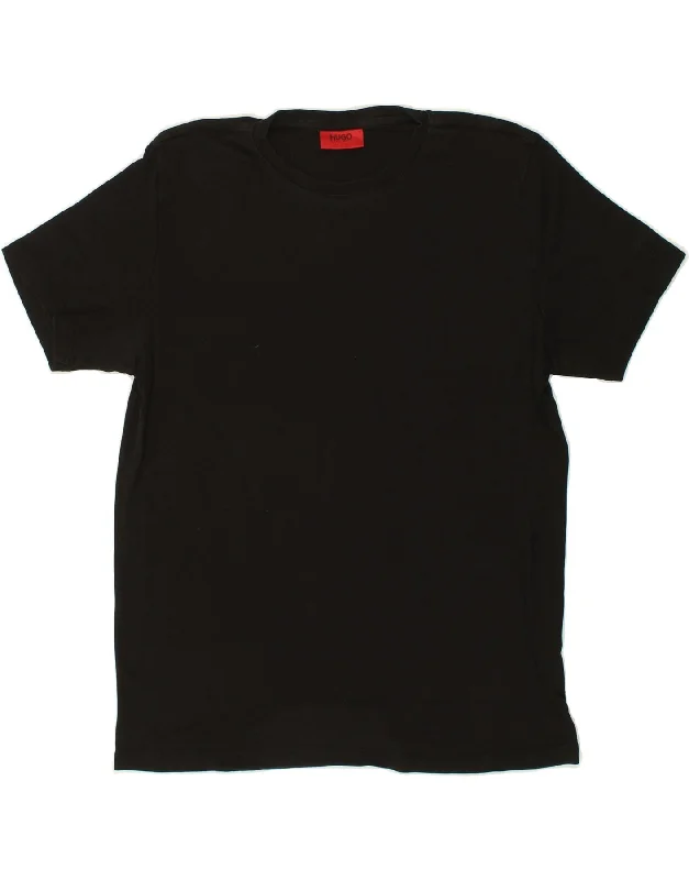 HUGO BOSS Womens T-Shirt Top XL Black Cotton Beaded Sequined Faux Fur