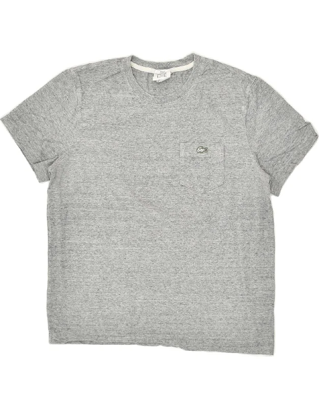 LACOSTE Womens T-Shirt Top Large Grey Flecked Cotton Welt Pockets Slit Pockets
