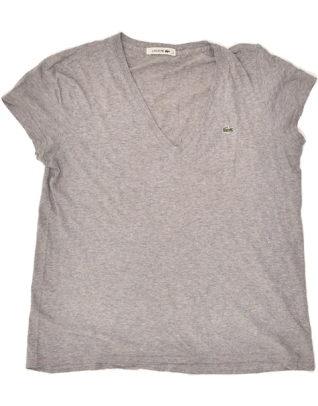 LACOSTE Womens T-Shirt Top Size 42 Large Grey Cotton Collared Crew Neck Turtle Neck