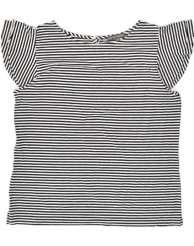 LAURA ASHLEY Womens T-Shirt Top UK 14 Large Navy Blue Striped Viscose Solid Print Embellished LAURA ASHLEY Womens T-Shirt Top UK 14 Large Navy Blue Striped Viscose Solid Print Embellished
