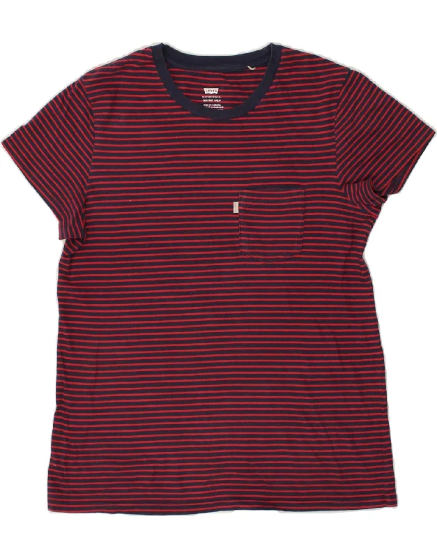 LEVI'S Womens T-Shirt Top UK 14 Medium Red Striped Casual Formal Business