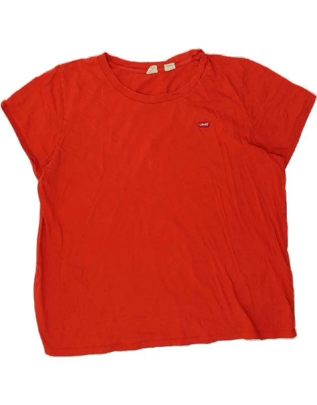 LEVI'S Womens T-Shirt Top UK 20 2XL Red Cotton Collared Crew Neck Turtle Neck