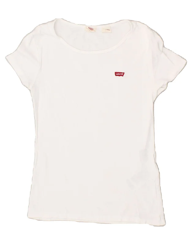 LEVI'S Womens T-Shirt Top UK 8 Small White Cotton Houndstooth Herringbone Solid