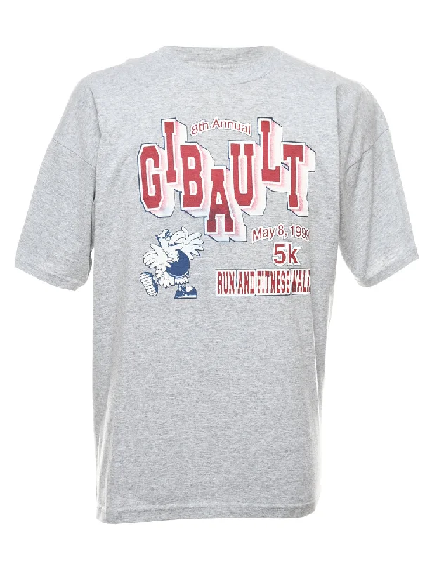 Light Grey & Maroon Gibault Printed T-shirt - XL V-Neck T-Shirt Long Sleeve Cotton