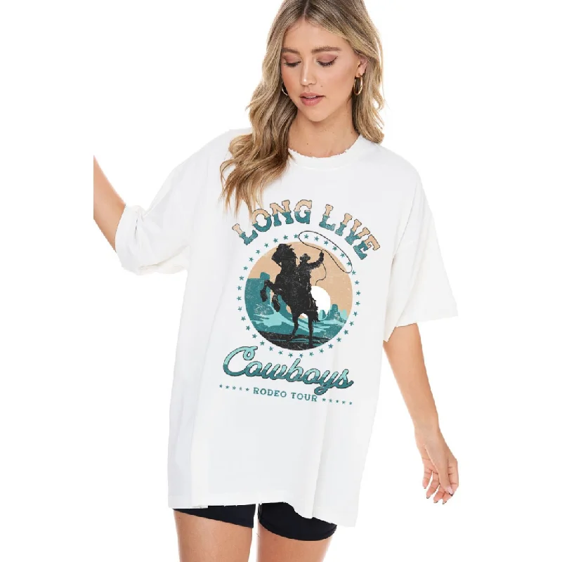 Long Live Cowboys Graphic Tee Fleece Fabric Down Fabric Feather Fabric
