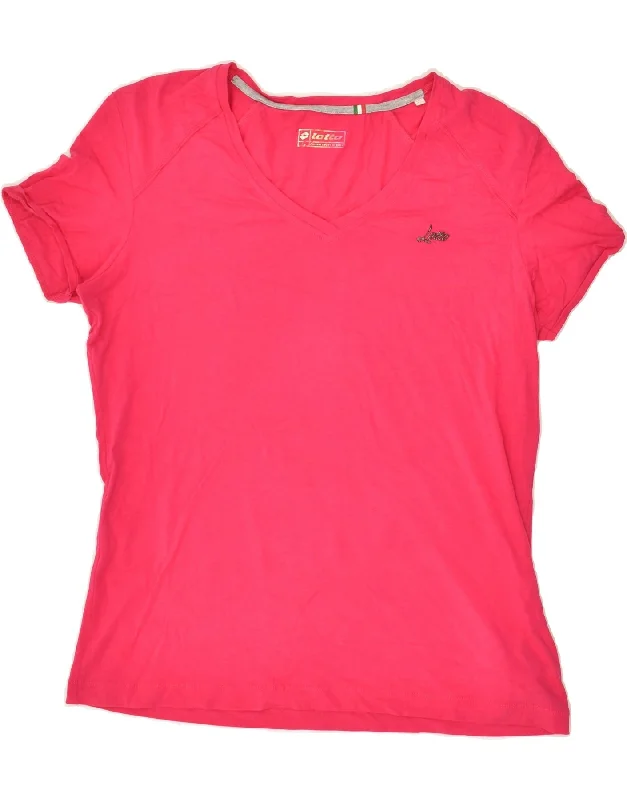 LOTTO Womens T-Shirt Top UK 18 XL Pink Cotton Print Jacquard Patchwork