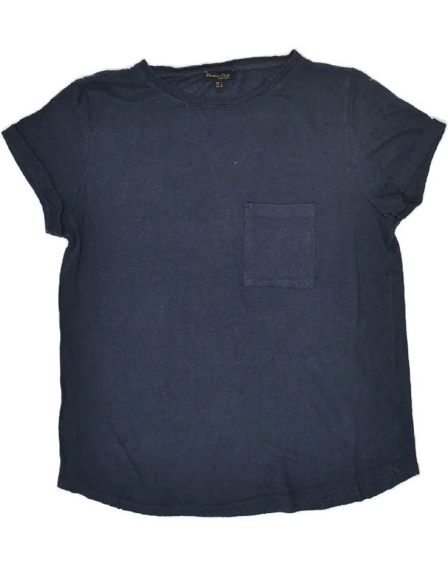 MASSIMO DUTTI Womens T-Shirt Top UK 10 Small Navy Blue Houndstooth Herringbone Solid MASSIMO DUTTI Womens T-Shirt Top UK 10 Small Navy Blue Houndstooth Herringbone Solid