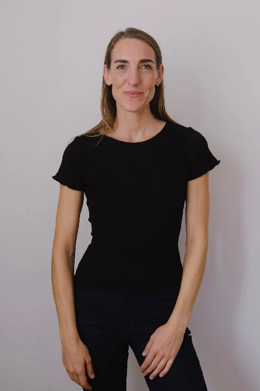 minirib t-shirt - ren - black Satin Fabric Silk Fabric Chiffon Fabric