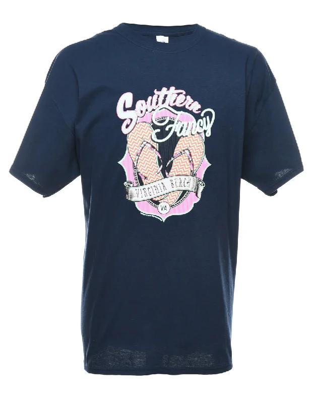 Navy Southern Fancy Printed T-shirt - XL Silk Blend Satin Velvet