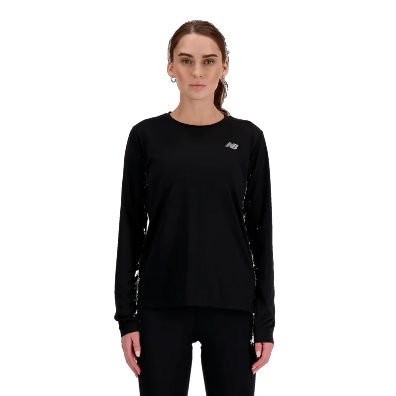 New Balance Women's Sport Essentials Long Sleeve Tee Plaid T-Shirt Polka Dot Checkered