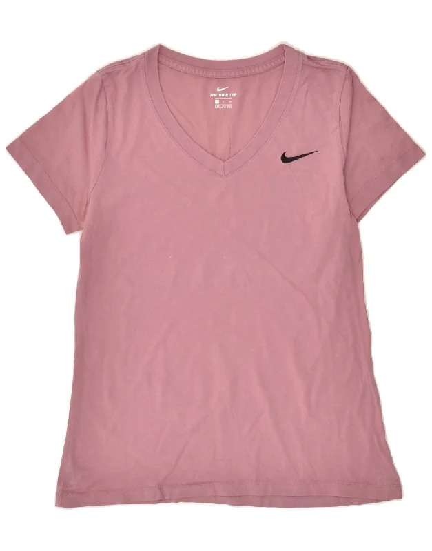 NIKE Womens T-Shirt Top UK 10 Small Pink Mesh Blend Leather Blend Suede Blend