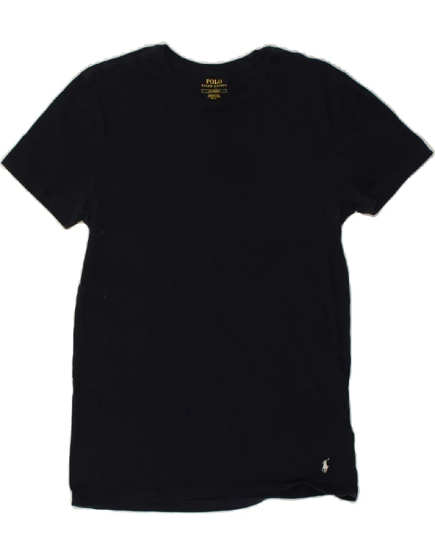 POLO RALPH LAUREN Womens T-Shirt Top UK 12 Medium Navy Blue Cotton Fitted T-Shirt Seamless Stretchy